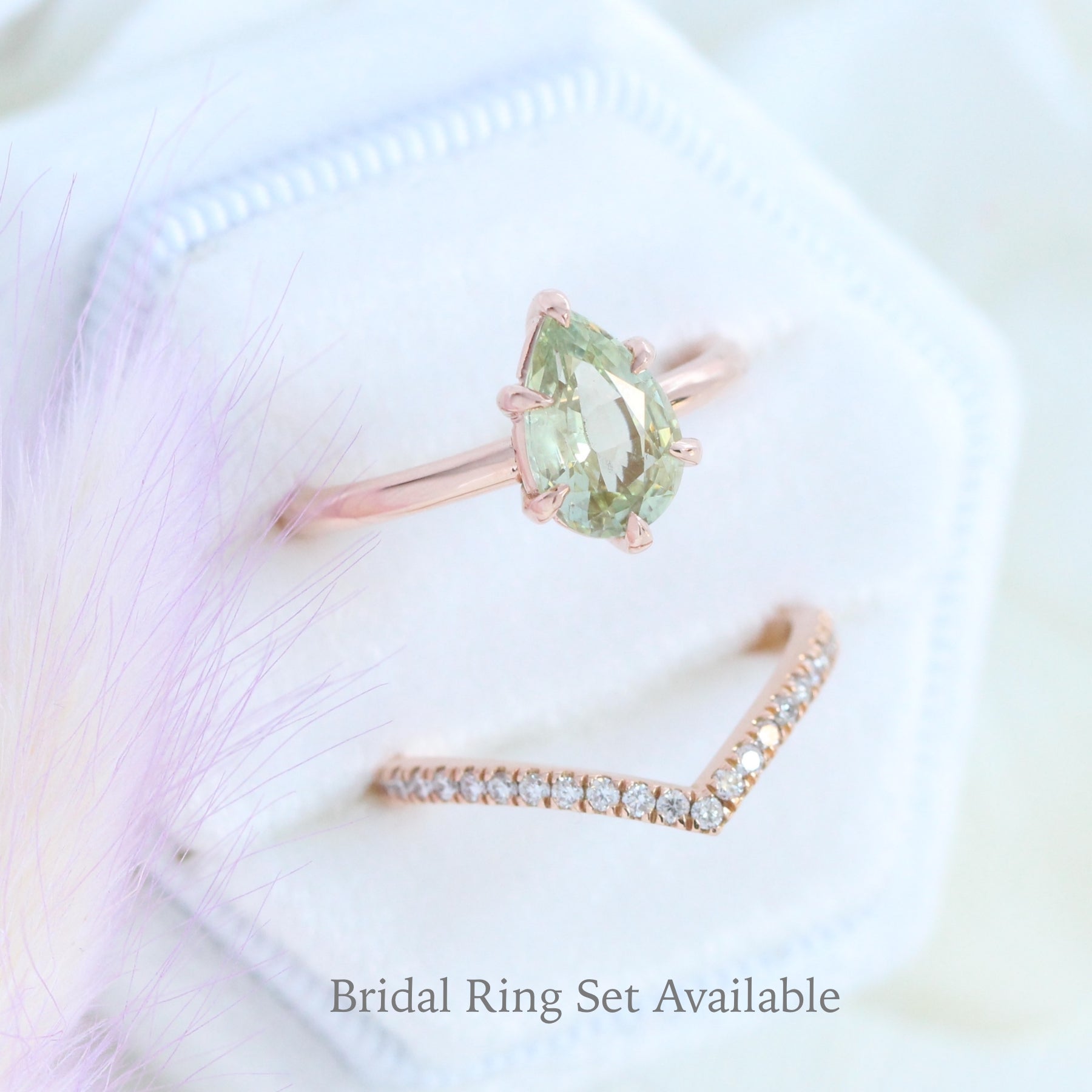 1.90 Ct Pear Sea Foam Green Sapphire Ring in 14k Rose Gold Low Profile Solitaire Ring, Size 6.25