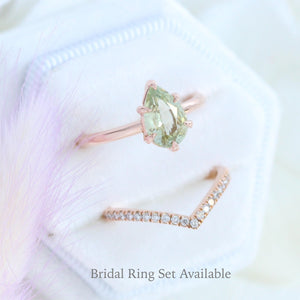 1.90 Ct Pear Sea Foam Green Sapphire Ring in 14k Rose Gold Low Profile Solitaire Ring, Size 6.25