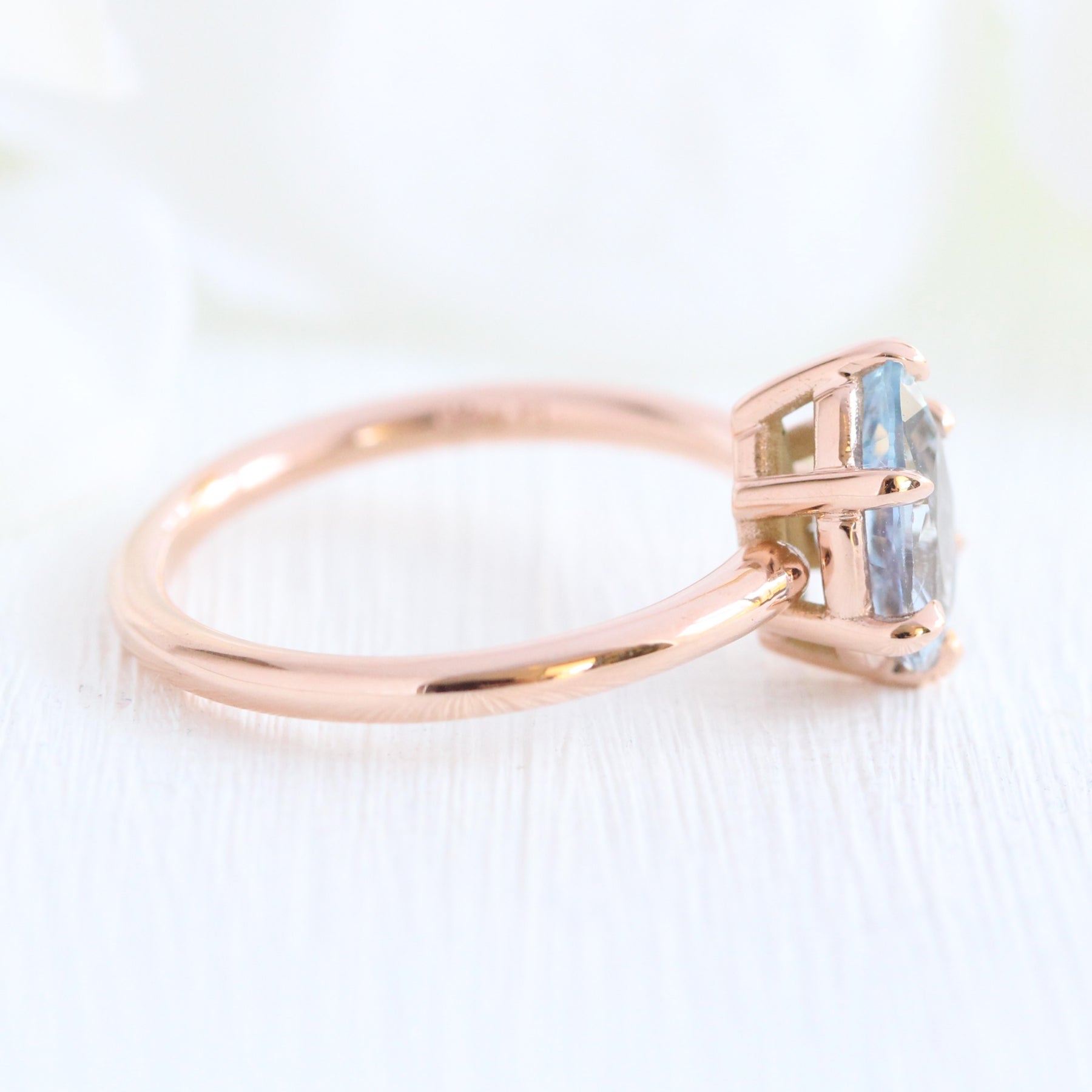 1.66 Ct Pear Aqua  Ring in 14k Rose Gold Low Profile Solitaire Ring, Size 6