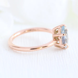 1.66 Ct Pear Aqua  Ring in 14k Rose Gold Low Profile Solitaire Ring, Size 6