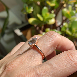 1.66 Ct Pear Aqua  Ring in 14k Rose Gold Low Profile Solitaire Ring, Size 6