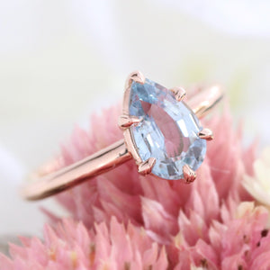 1.66 Ct Pear Aqua  Ring in 14k Rose Gold Low Profile Solitaire Ring, Size 6