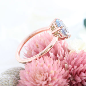 1.66 Ct Pear Aqua  Ring in 14k Rose Gold Low Profile Solitaire Ring, Size 6