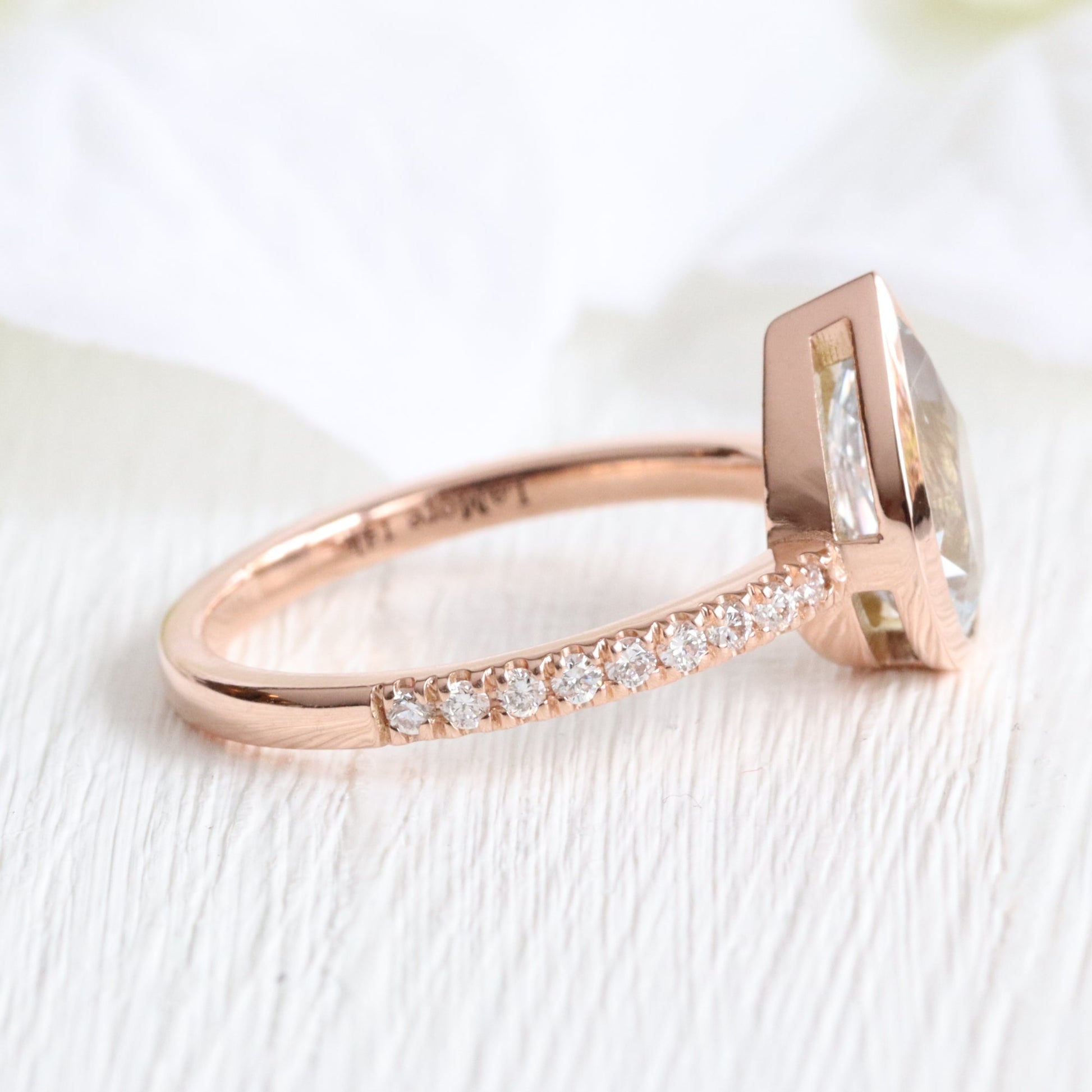 2.26 Ct Pastel Aqua Blue Sapphire Ring in 14k Rose Gold Bezel Pave Diamond, Size 6.25
