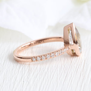 2.26 Ct Pastel Aqua Blue Sapphire Ring in 14k Rose Gold Bezel Pave Diamond, Size 6.25