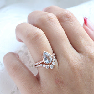 2.26 Ct Pastel Aqua Blue Sapphire Ring in 14k Rose Gold Bezel Pave Diamond, Size 6.25