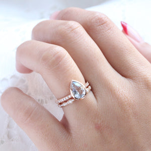 2.26 Ct Pastel Aqua Blue Sapphire Ring in 14k Rose Gold Bezel Pave Diamond, Size 6.25