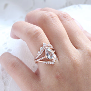 2.26 Ct Pastel Aqua Blue Sapphire Ring in 14k Rose Gold Bezel Pave Diamond, Size 6.25