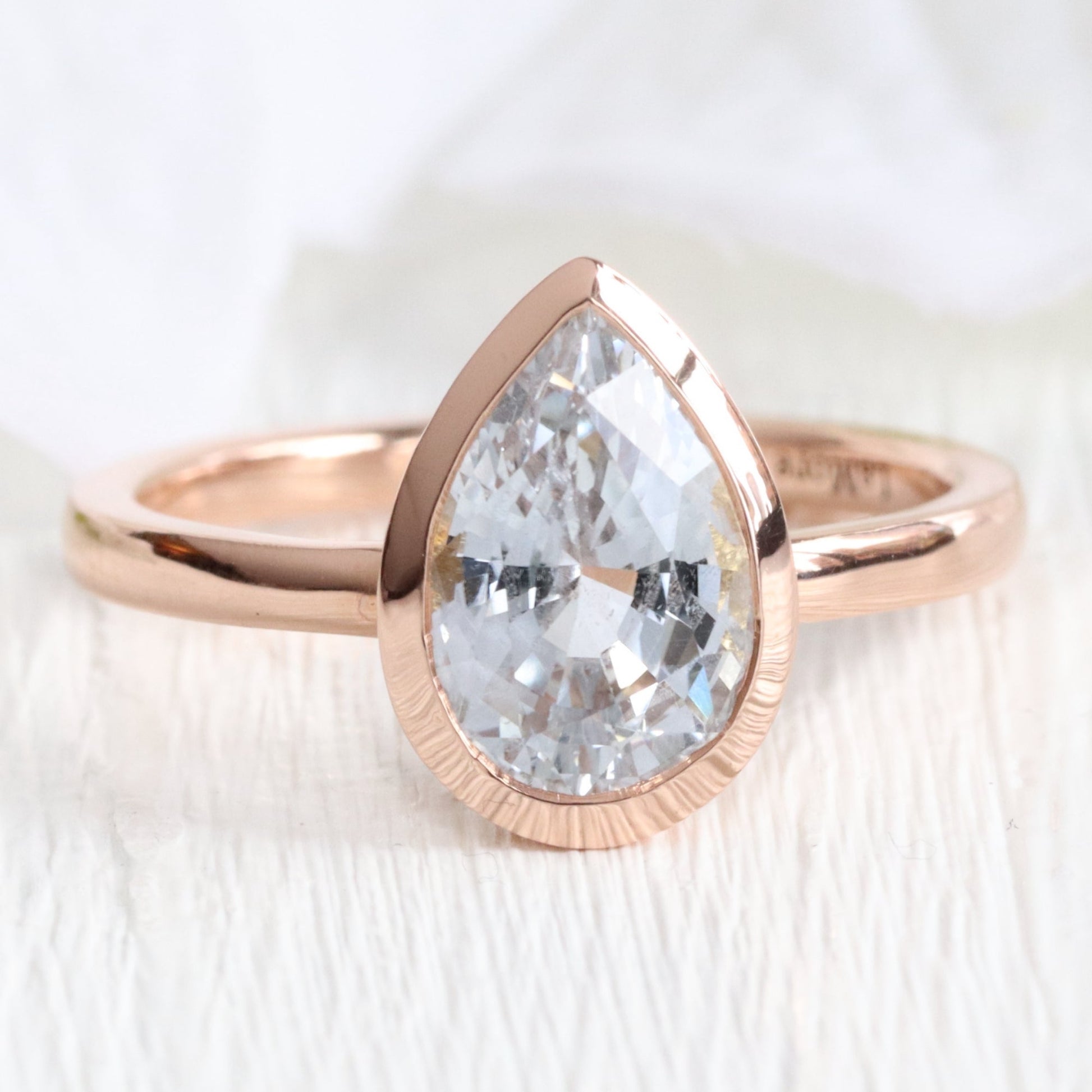 2.90 Ct. Pastel Aqua Blue Sapphire Ring in 14k Rose Gold Pear Bezel Ring, Size 6.25