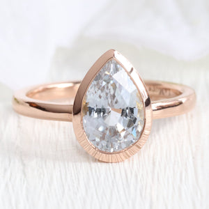 2.90 Ct. Pastel Aqua Blue Sapphire Ring in 14k Rose Gold Pear Bezel Ring, Size 6.25