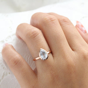 2.90 Ct. Pastel Aqua Blue Sapphire Ring in 14k Rose Gold Pear Bezel Ring, Size 6.25