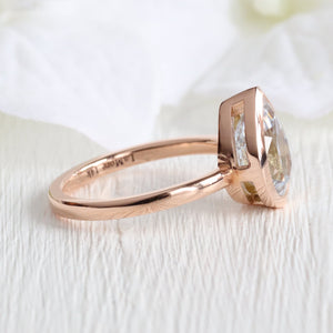 2.90 Ct. Pastel Aqua Blue Sapphire Ring in 14k Rose Gold Pear Bezel Ring, Size 6.25