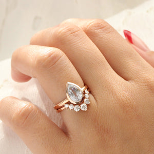 2.90 Ct. Pastel Aqua Blue Sapphire Ring in 14k Rose Gold Pear Bezel Ring, Size 6.25