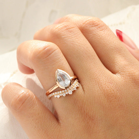 2.90 Ct. Pastel Aqua Blue Sapphire Ring in 14k Rose Gold Pear Bezel Ring, Size 6.25