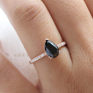 Pear Black Diamond Engagement Ring in Grace Solitaire Pave Band
