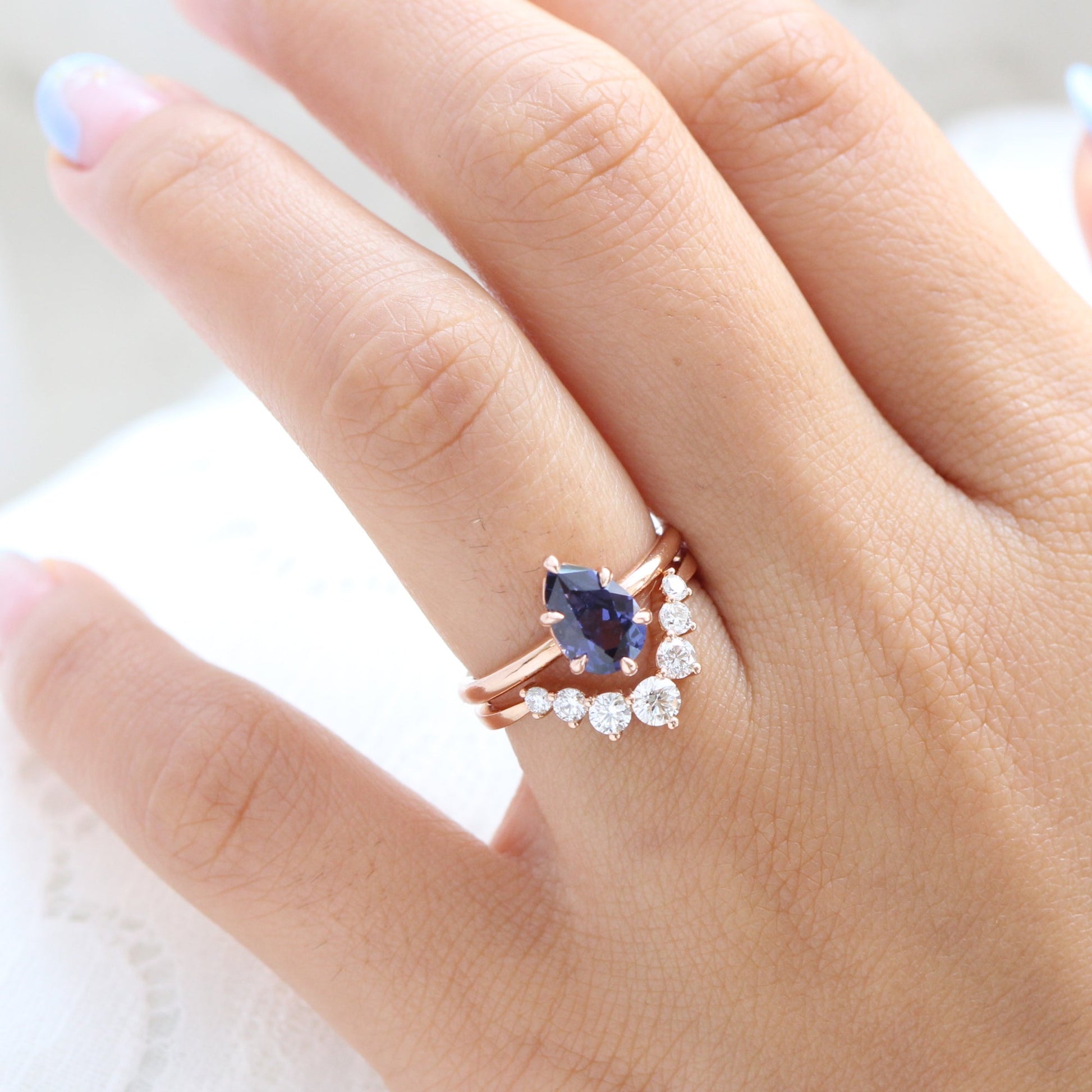 1.68 Ct Purplish Blue Sapphire Ring in 14k Rose Gold Pear Solitaire Ring, Size 6