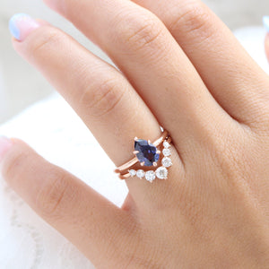 1.68 Ct Purplish Blue Sapphire Ring in 14k Rose Gold Pear Solitaire Ring, Size 6