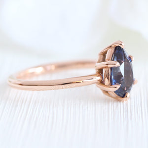 1.68 Ct Purplish Blue Sapphire Ring in 14k Rose Gold Pear Solitaire Ring, Size 6