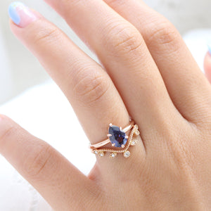 1.68 Ct Purplish Blue Sapphire Ring in 14k Rose Gold Pear Solitaire Ring, Size 6