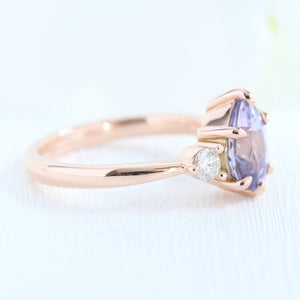 1.98 Ct Pear Lavender Sapphire Ring in 14k Rose Gold 3 Stone Diamond Ring, Size 6