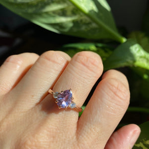 1.98 Ct Pear Lavender Sapphire Ring in 14k Rose Gold 3 Stone Diamond Ring, Size 6