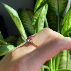 1.98 Ct Pear Lavender Sapphire Ring in 14k Rose Gold 3 Stone Diamond Ring, Size 6