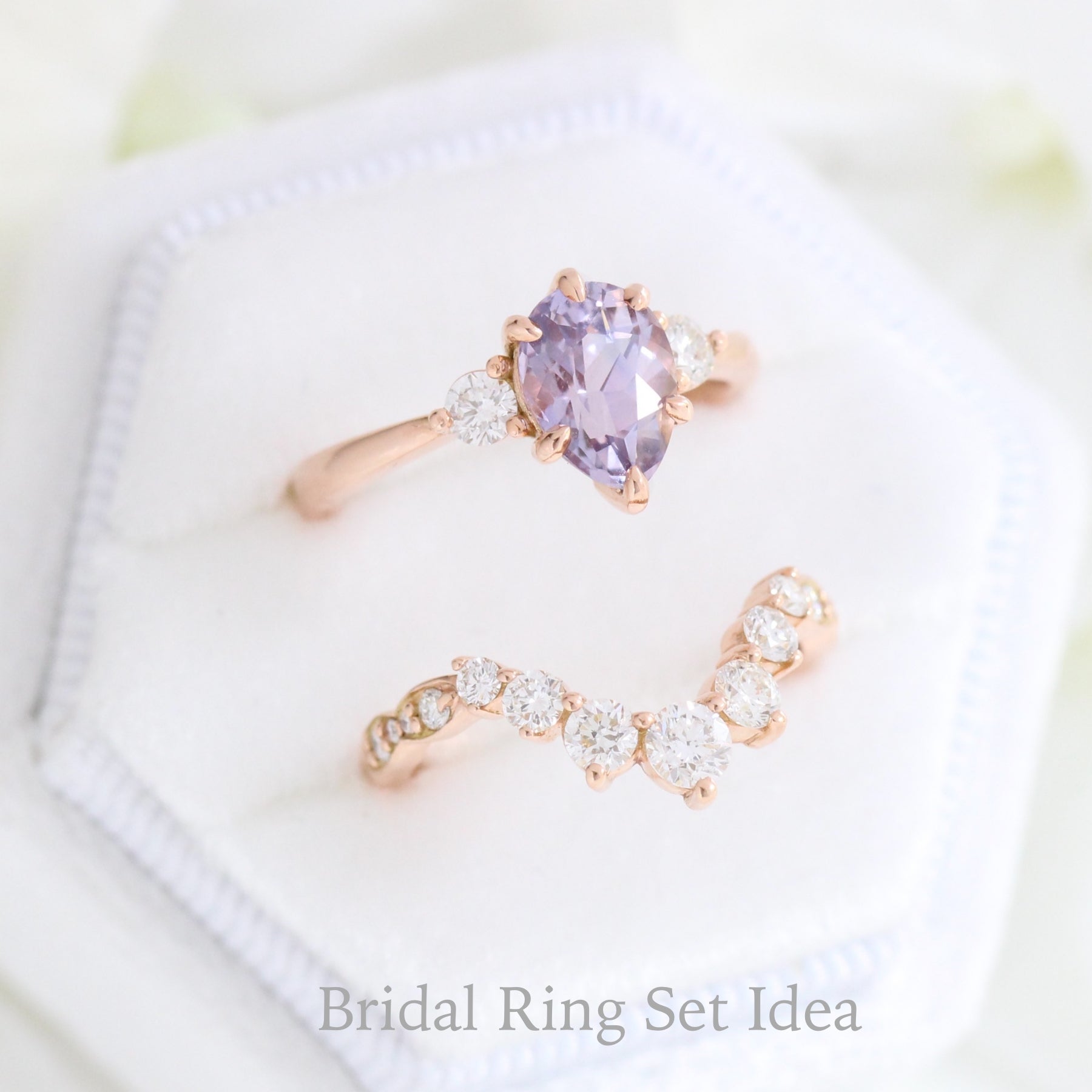 1.98 Ct Pear Lavender Sapphire Ring in 14k Rose Gold 3 Stone Diamond Ring, Size 6