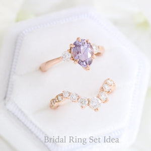 1.98 Ct Pear Lavender Sapphire Ring in 14k Rose Gold 3 Stone Diamond Ring, Size 6