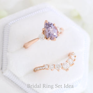 1.98 Ct Pear Lavender Sapphire Ring in 14k Rose Gold 3 Stone Diamond Ring, Size 6