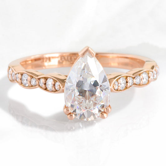 Pear Moissanite Engagement Ring in Grace Solitaire Diamond Ring