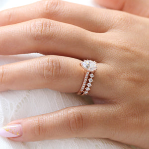 Grace Solitaire Pear Pave Ring Bridal Set w/ Moissanite and 4 Prong Diamond Band