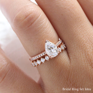 Pear Moissanite Engagement Ring in Grace Solitaire Pave Diamond Band