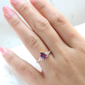 1.88 Ct. Pear Pinkish Purple Sapphire Ring in 14k Rose Gold Vintage 3 Diamond Band, Size 6.5
