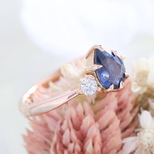 1.70 Ct Pear Blue Sapphire Ring in 14k Rose Gold 3 Stone Diamond Ring, Size 6