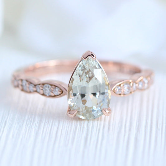 2.05 Ct Pear Seafoam Green Sapphire Ring in 14k Rose Gold Low Profile Ring, Size 6.25