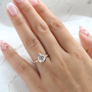 2.96 Ct Pastel Sea-foam Green Sapphire Ring in 14k Rose Gold Bezel Scalloped Diamond, Size 6.25