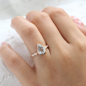 2.96 Ct Pastel Sea-foam Green Sapphire Ring in 14k Rose Gold Bezel Scalloped Diamond, Size 6.25