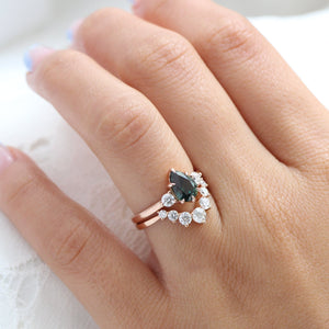 1.97 Ct Pear Teal Green Sapphire Ring in 14k Rose Gold 3 Stone Diamond Ring, Size 6.5