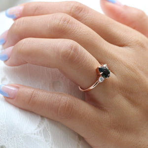 1.97 Ct Pear Teal Green Sapphire Ring in 14k Rose Gold 3 Stone Diamond Ring, Size 6.5