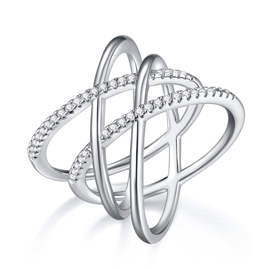 Criss Cross X-Shaped Half Eternity Stacking Ring - Stellaradorn