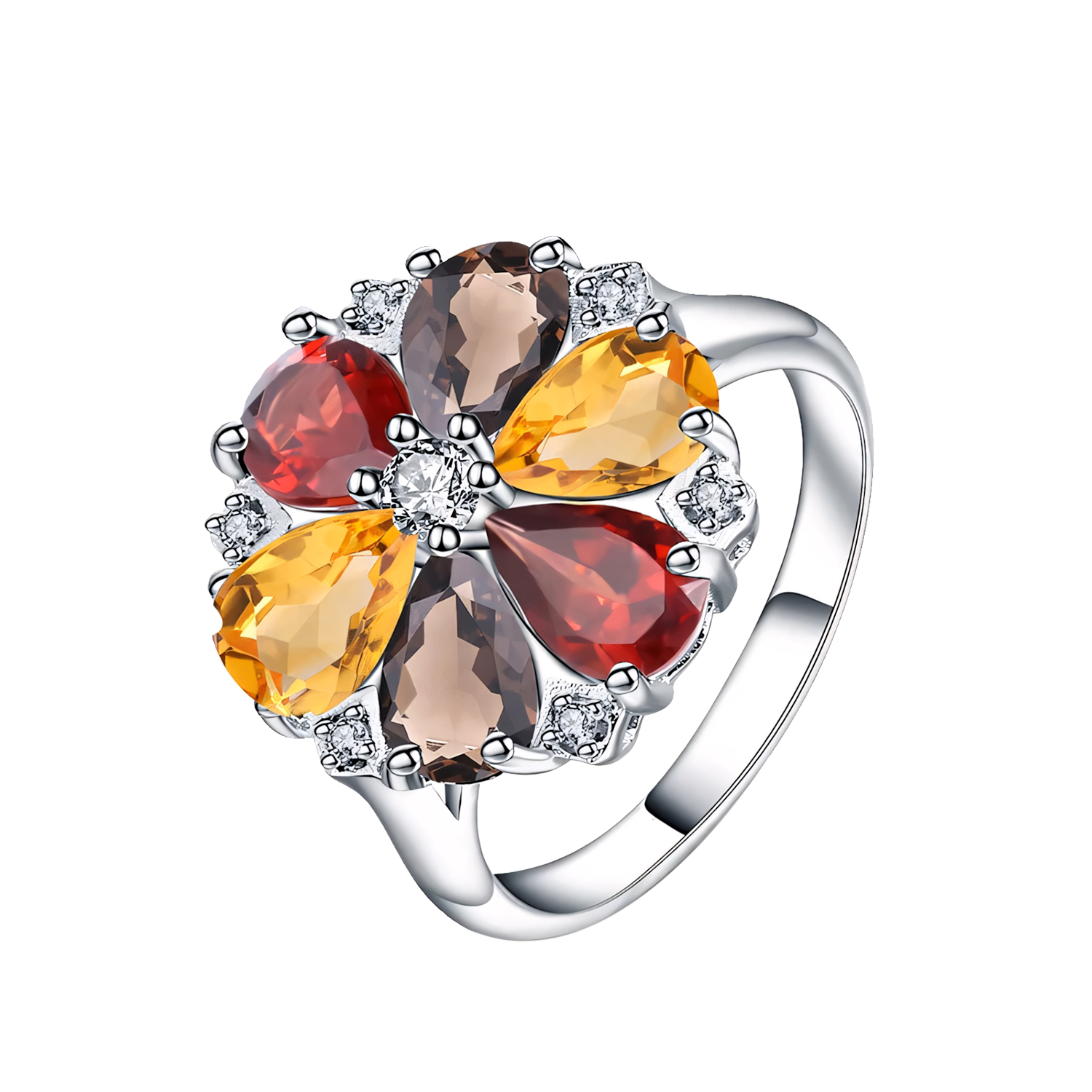 Radiant Floral Garnet Citrine Statement Ring - Stellaradorn