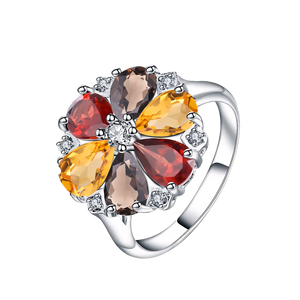 Radiant Floral Garnet Citrine Statement Ring - Stellaradorn