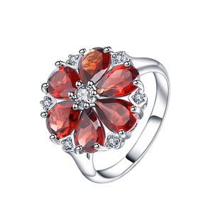 Garnet Blossom Floral Statement Ring - Stellaradorn