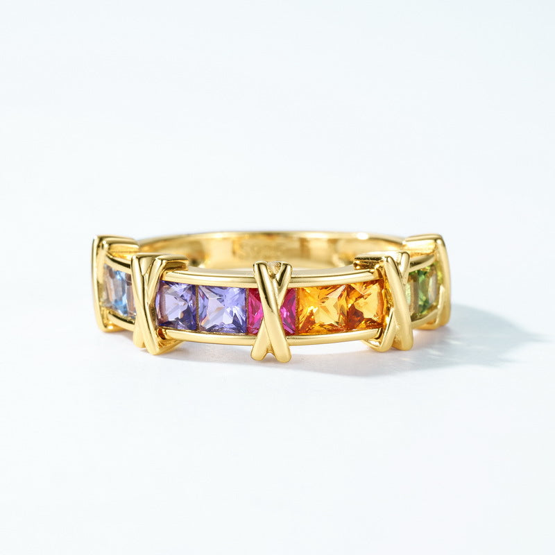 Rainbow Criss Cross  Baguette-Cut Ring - Stellaradorn