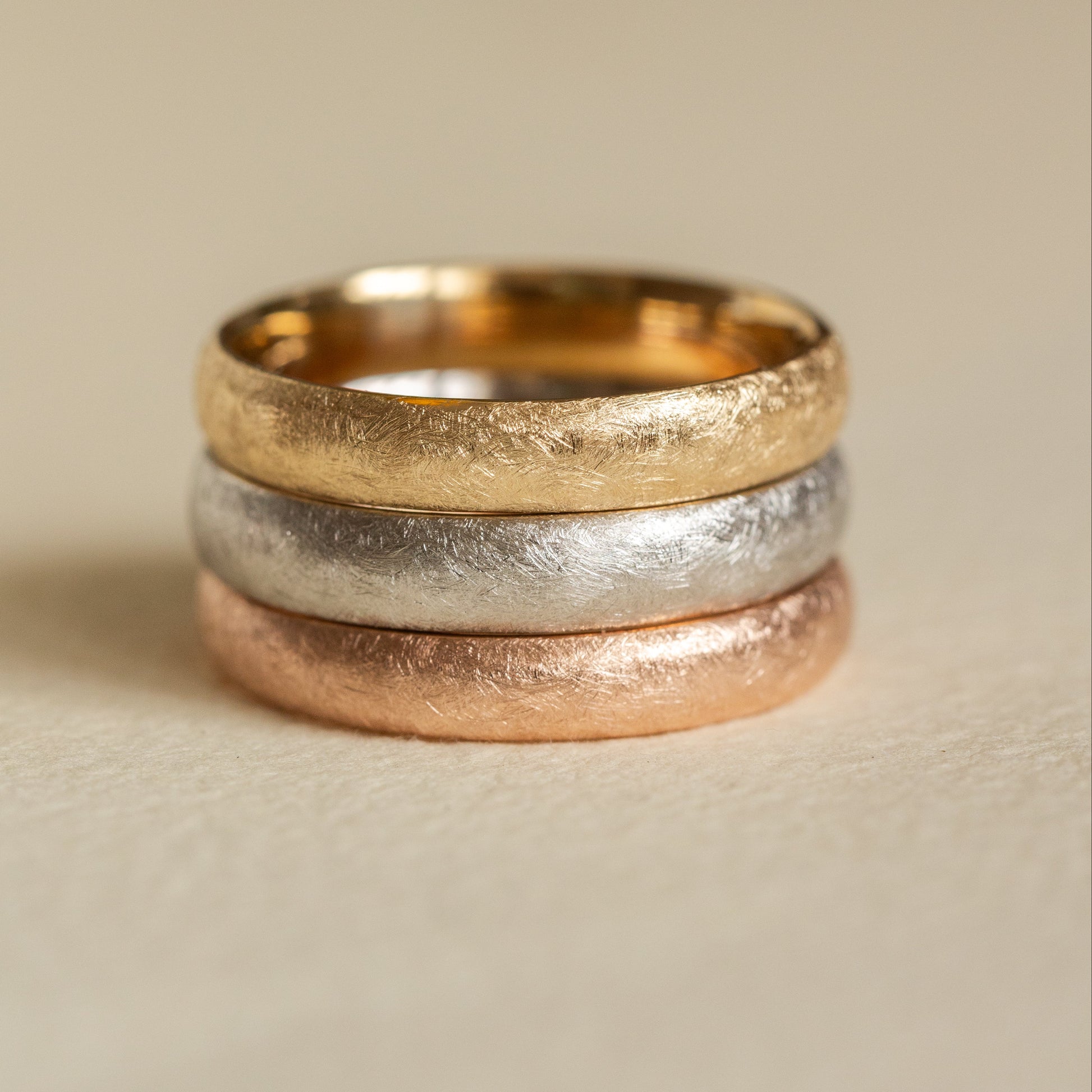 Frosted Texture Vintage Ring — 4MM Matte Gold Wedding Band