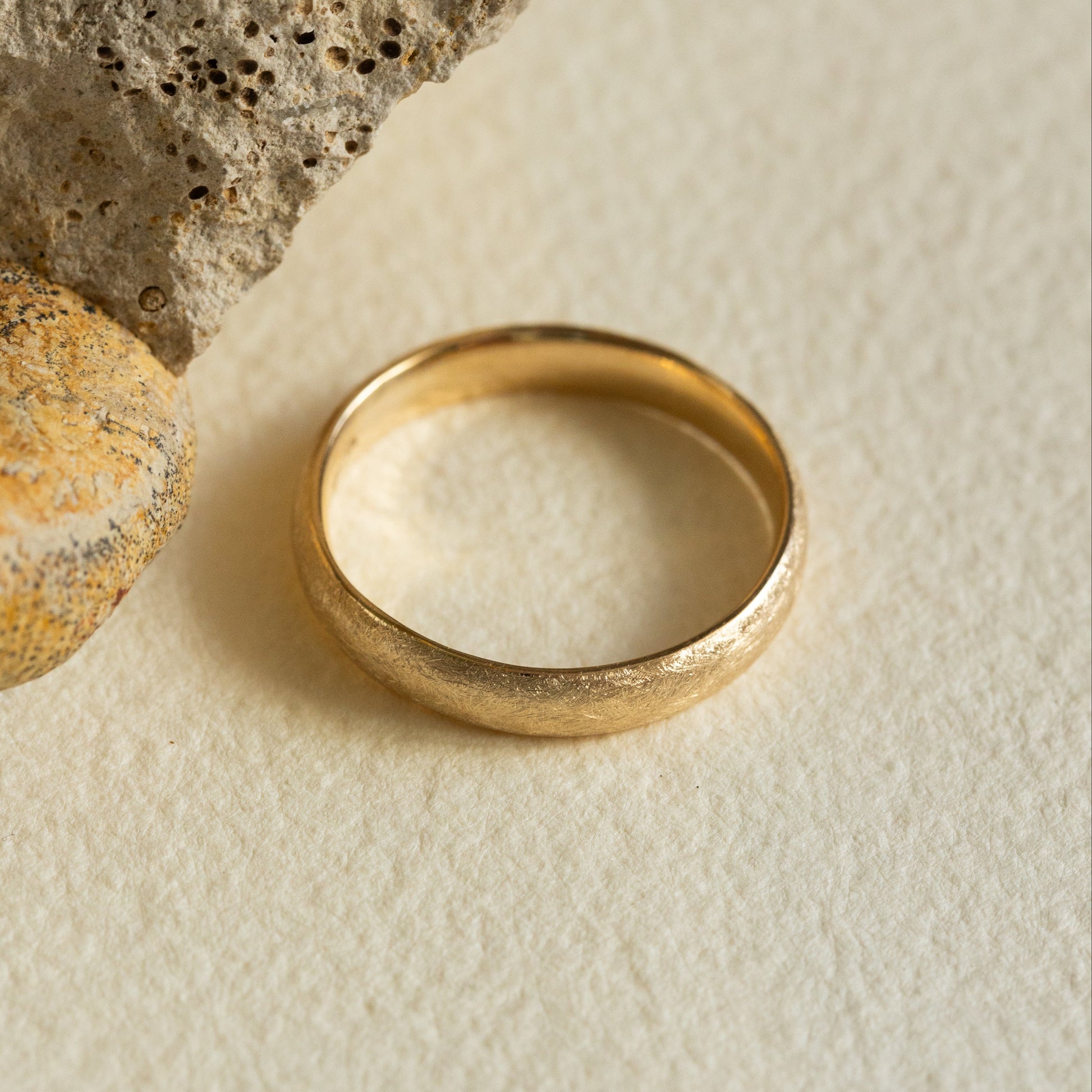 Frosted Texture Vintage Ring — 4MM Matte Gold Wedding Band