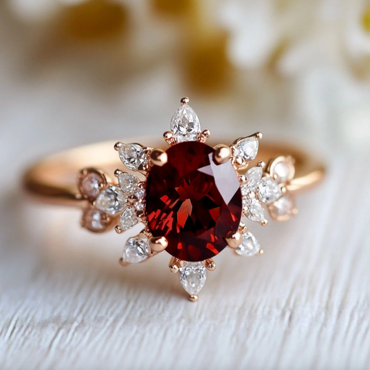 Midnight Rose Garnet Ring, Garnet engagement ring, Oval Garnet Ring
