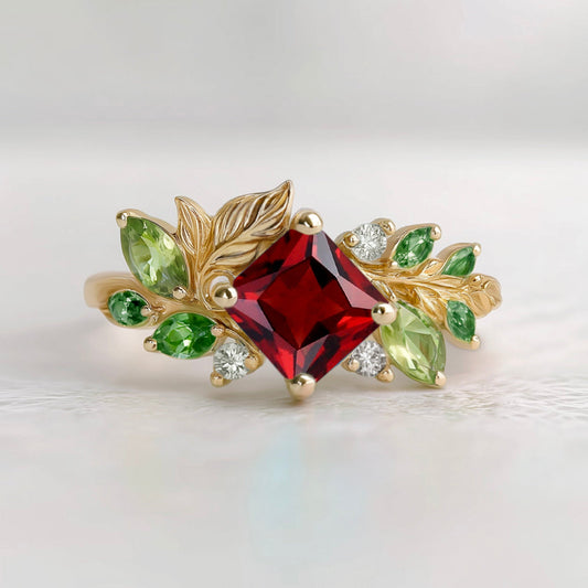 Princess cut red Garnet Ring, Garnet engagement ring, Square Garnet Ring