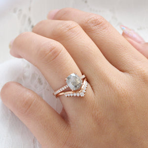 2.28 Ct Large Salt and Pepper Diamond Ring in 14k Rose Gold Solitaire Pave Band, Size 6.75