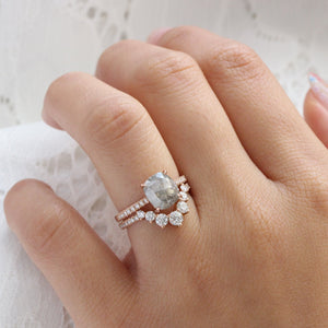 2.28 Ct Large Salt and Pepper Diamond Ring in 14k Rose Gold Solitaire Pave Band, Size 6.75